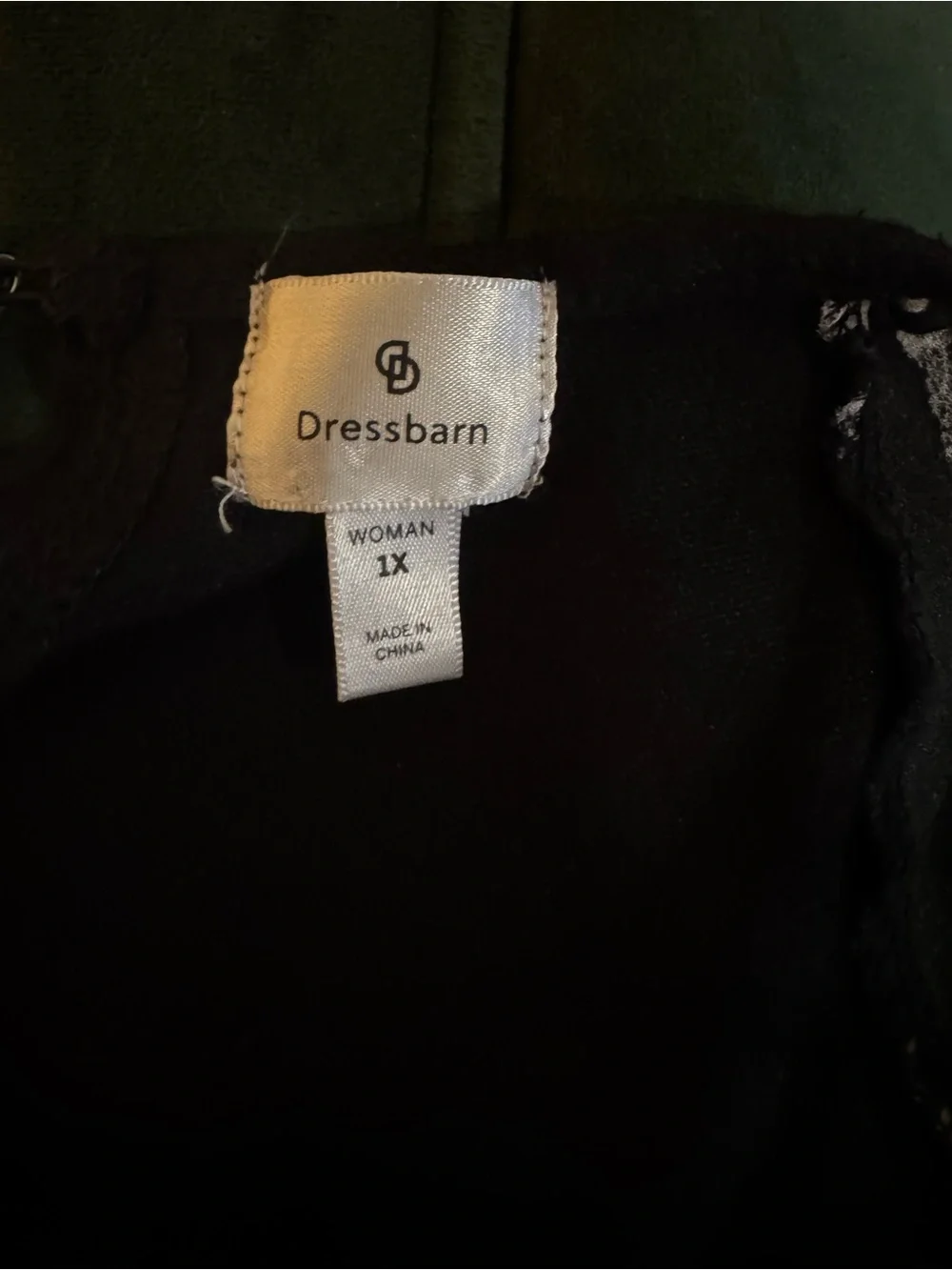dressbarn Black Tunic with Floral Print Long Sleeves and Rhinestone Neckline
